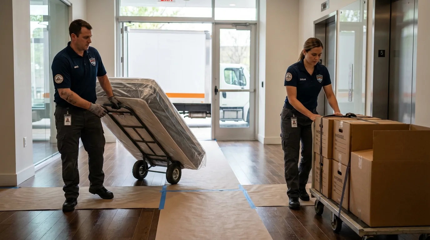 Professional apartment movers loading elevator in Bristol, VA